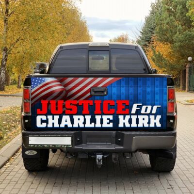 Alternative view of Justice for Charlie Kirk Truck Tailgate Decal Sticker Wrap - Pray For Charlie Vinyl Graphic Decal Bumper Sticker
