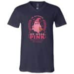 in October We Wear Pink Breast Cancer Women Halloween T-Shirt - V-Neck Shirt, Navy, V-Neck T-Shirt