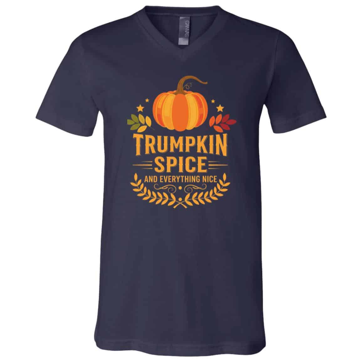 Trumpkin Spice Autumn Halloween T-Shirt - V-Neck Shirt, Navy, V-Neck T-Shirt