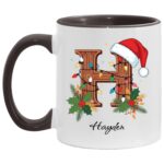 Personalized Christmas Mug Custom Name Mug, Personalized Hot Chocolate Mug, Monogram Mug, White/Black, 11 oz. Accent Mug