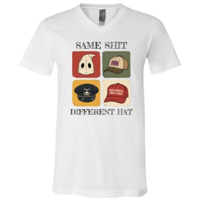 Same Shit Different Hat Funny Political US T-Shirt - V-Neck Shirt, White, V-Neck T-Shirt
