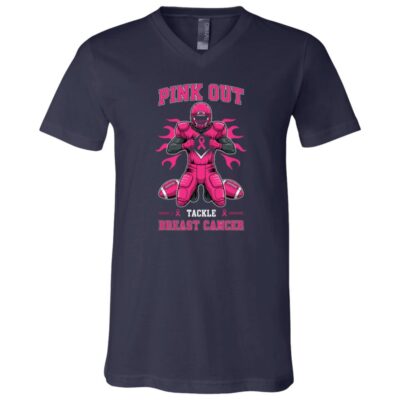 Pink Out Tackle Breast Cancer T-Shirt - Cancer Awareness V-Neck Shirt, Navy, V-Neck T-Shirt