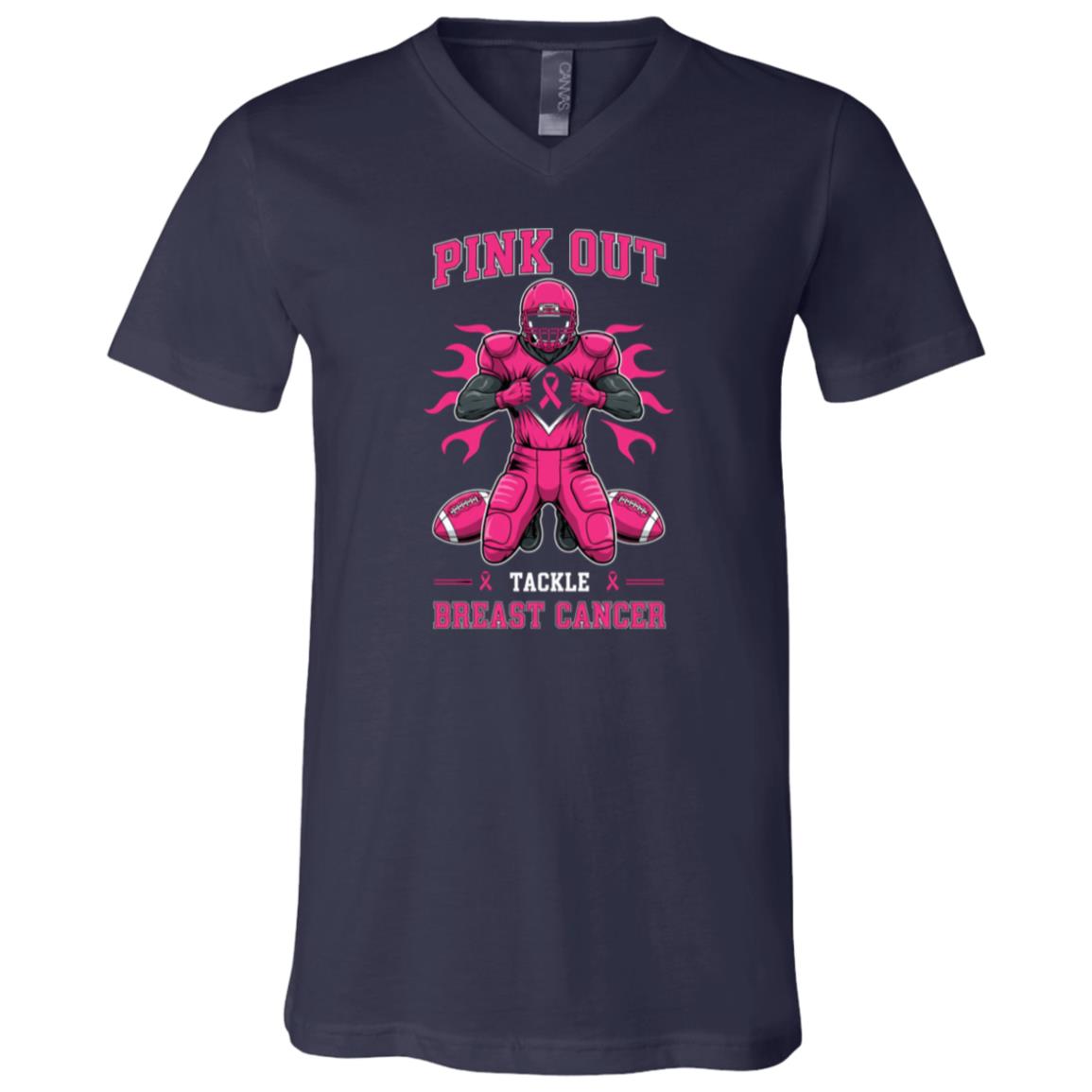 Pink Out Tackle Breast Cancer T-Shirt - Cancer Awareness V-Neck Shirt, Navy, V-Neck T-Shirt