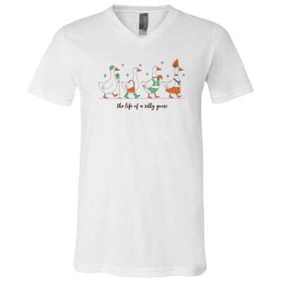 The Life of Silly Goose Funny T-Shirt - V-Neck Shirt, White, V-Neck T-Shirt