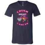 Crush Breast Cancer Monster Truck Girls Boys Pink Awareness T-Shirt, Navy, V-Neck T-Shirt