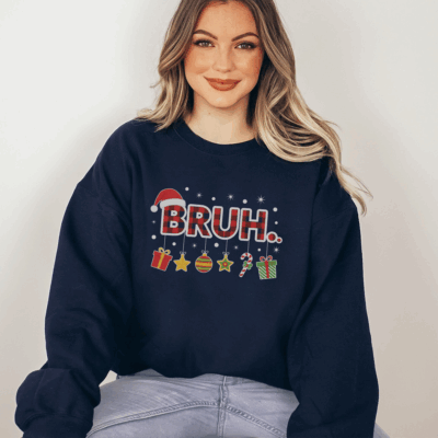 Alternative view of Bruh Funny Christmas Red Plaid Xmas Pajamas Hoodie - Long Sleeve - Sweatshirt