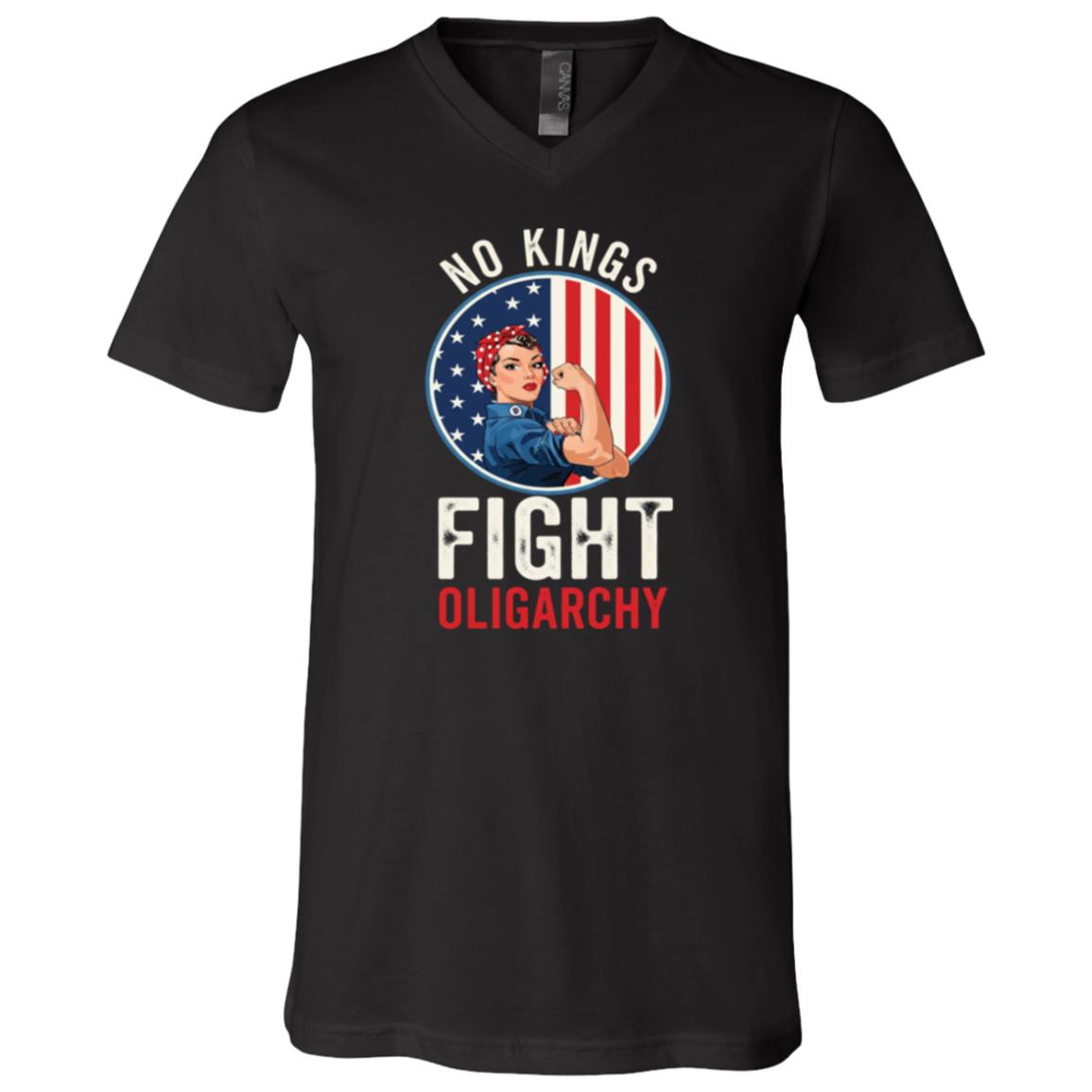 No Kings Fight Oligarchy T-Shirt - V-Neck Shirt, Black, V-Neck T-Shirt