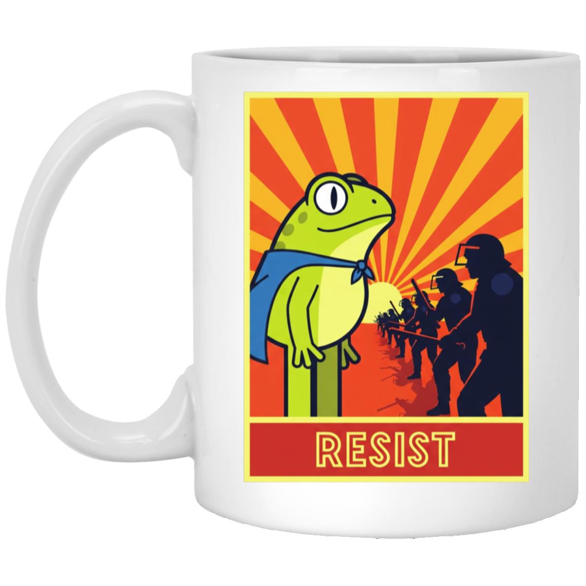 Frog Resist Portland Frog Protest Activist Coffee Mug - Water Bottle, White, 11 oz. White Mug