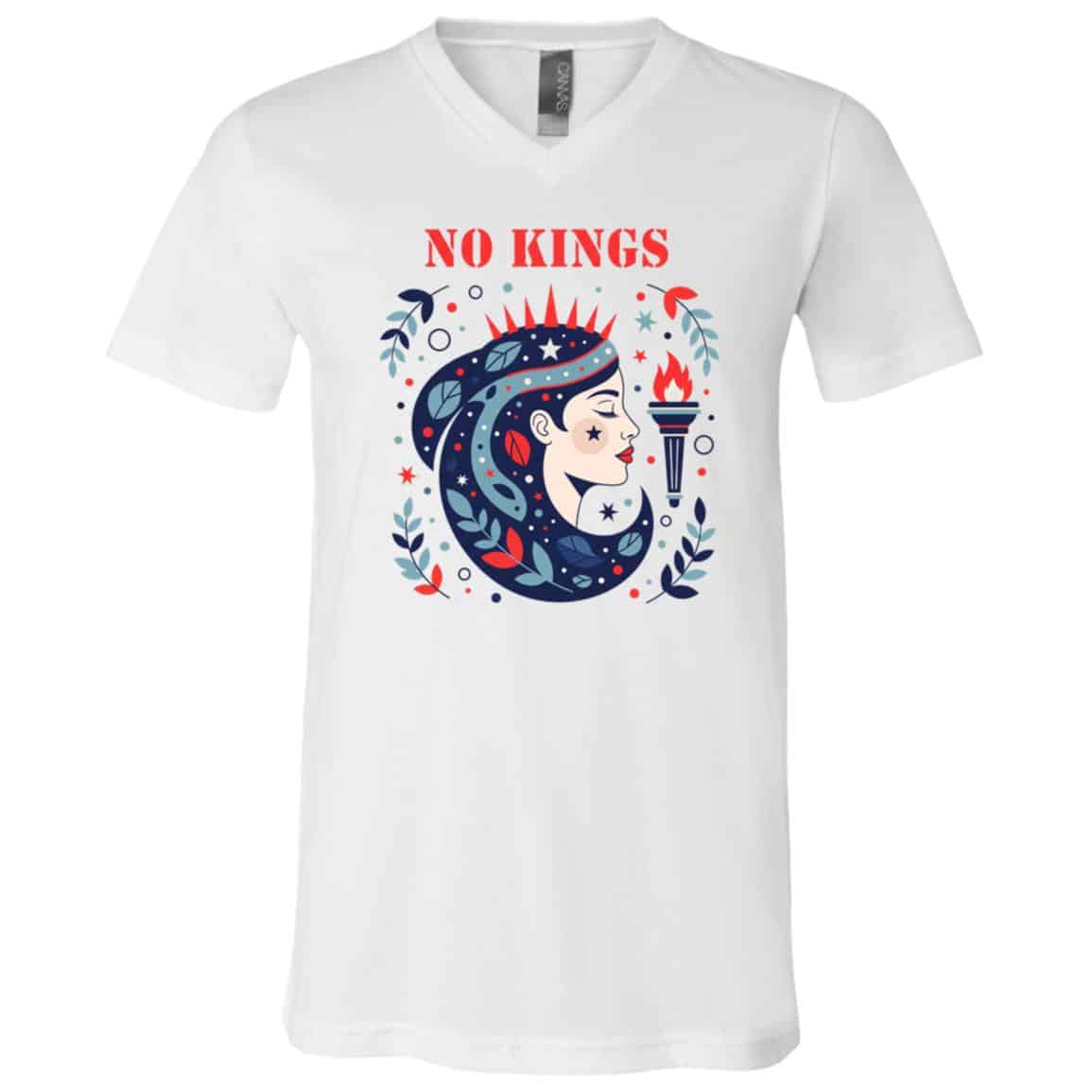 No Kings Retro Patriotic Liberty Art 4th Of July Women Men T -Shirt - V-Neck Shirt, White, V-Neck T-Shirt