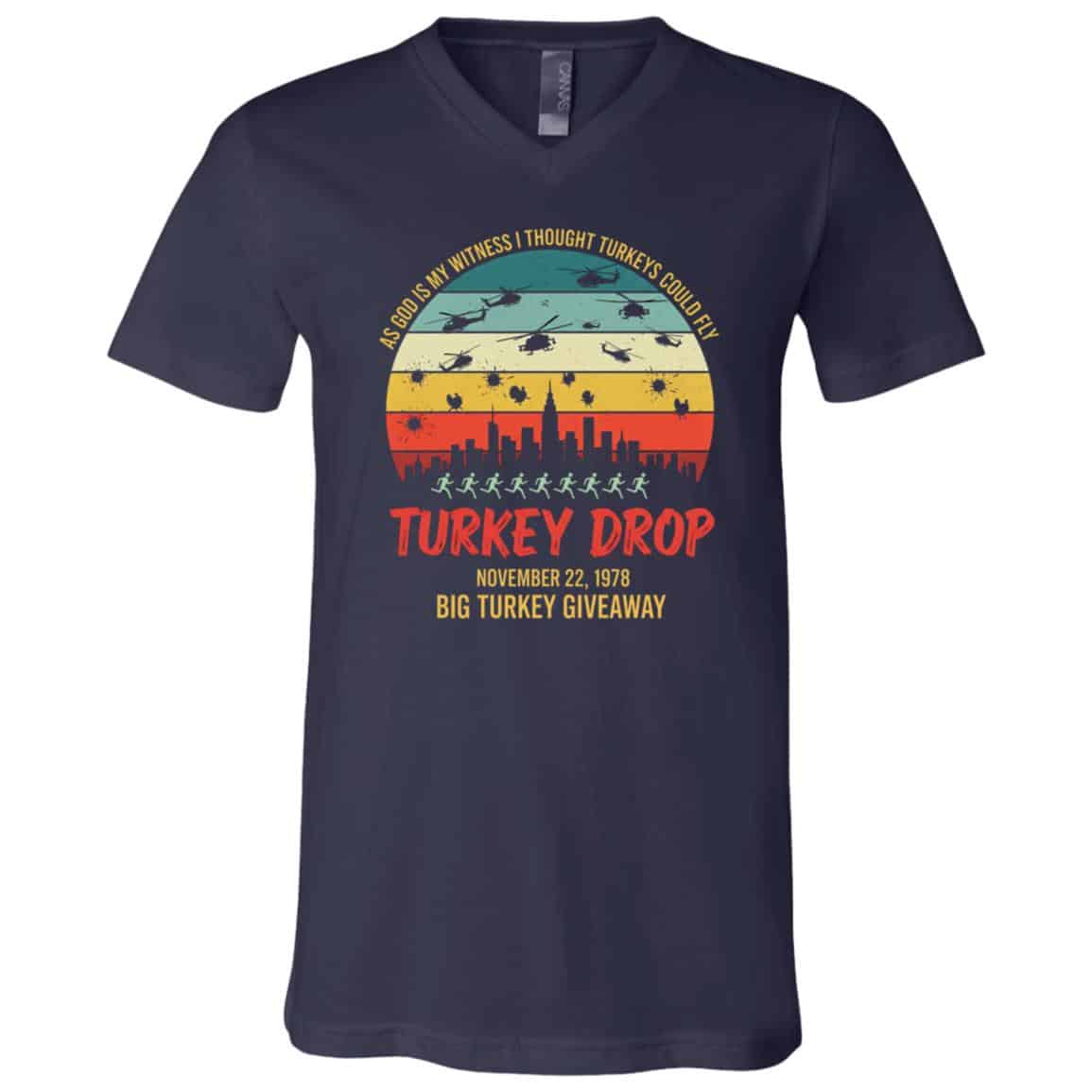 Turkey Drop November 22 1978 Funny Thanksgiving Men Women Vintage T-Shirt, Navy, V-Neck T-Shirt