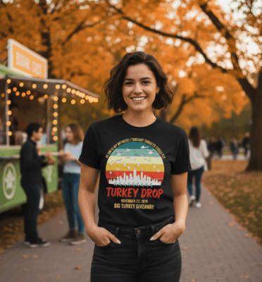 Alternative view of Turkey Drop November 22 1978 Funny Thanksgiving Men Women Vintage T-Shirt