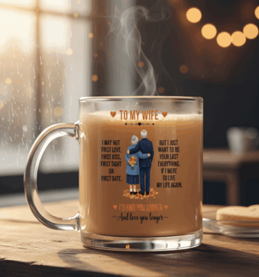 Alternative view of To My Wife I May Not Be Your First Love Clear Glass Mug with Handle - Old Couple Glass Mug