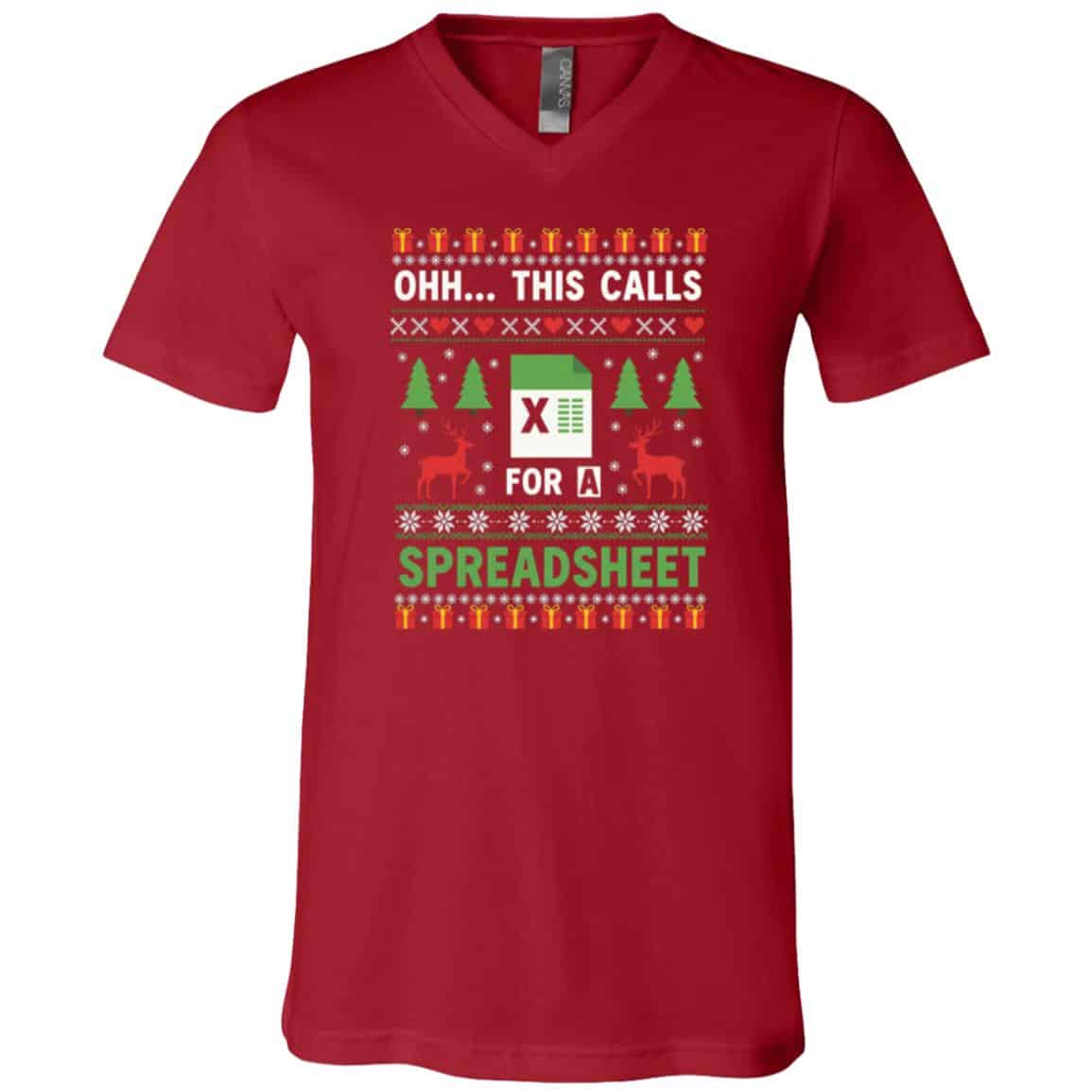Oh This Calls for a Spreadsheet Christmas Excel Ugly T-Shirt - V-Neck Shirt for Men Women, Canvas Red, V-Neck T-Shirt Oh This Calls for a Spreadsheet Christmas Excel Ugly T-Shirt - V-Neck Shirt for Men Women, Canvas Red, V-Neck T-Shirt
