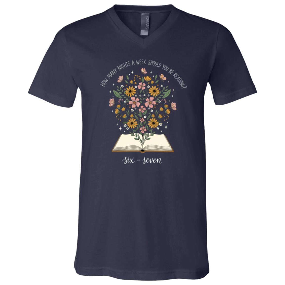 Six Seven Flowers T-Shirt, Navy, V-Neck T-Shirt