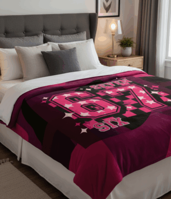 Alternative view of 67 Meme six Seven Checkered Pink Sofa Bed Couch Fleece Blanket - Premium Sherpa Blanket