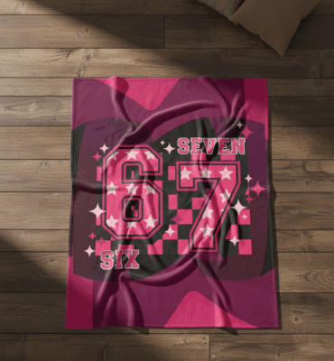 67 Meme six Seven Checkered Pink Sofa Bed Couch Fleece Blanket - Premium Sherpa Blanket