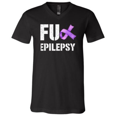Fck Epilepsy Purple Ribbon T-Shirt - V-Neck Shirt, Black, V-Neck T-Shirt