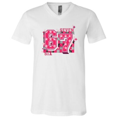 67 Meme six Seven Checkered T-Shirt for Men Women Kids - V-Neck Shirt, White, V-Neck T-Shirt