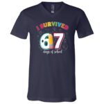 I Survived 67 Days of School Meme Teacher Student T-Shirt For Kids Men Women, Navy, V-Neck T-Shirt