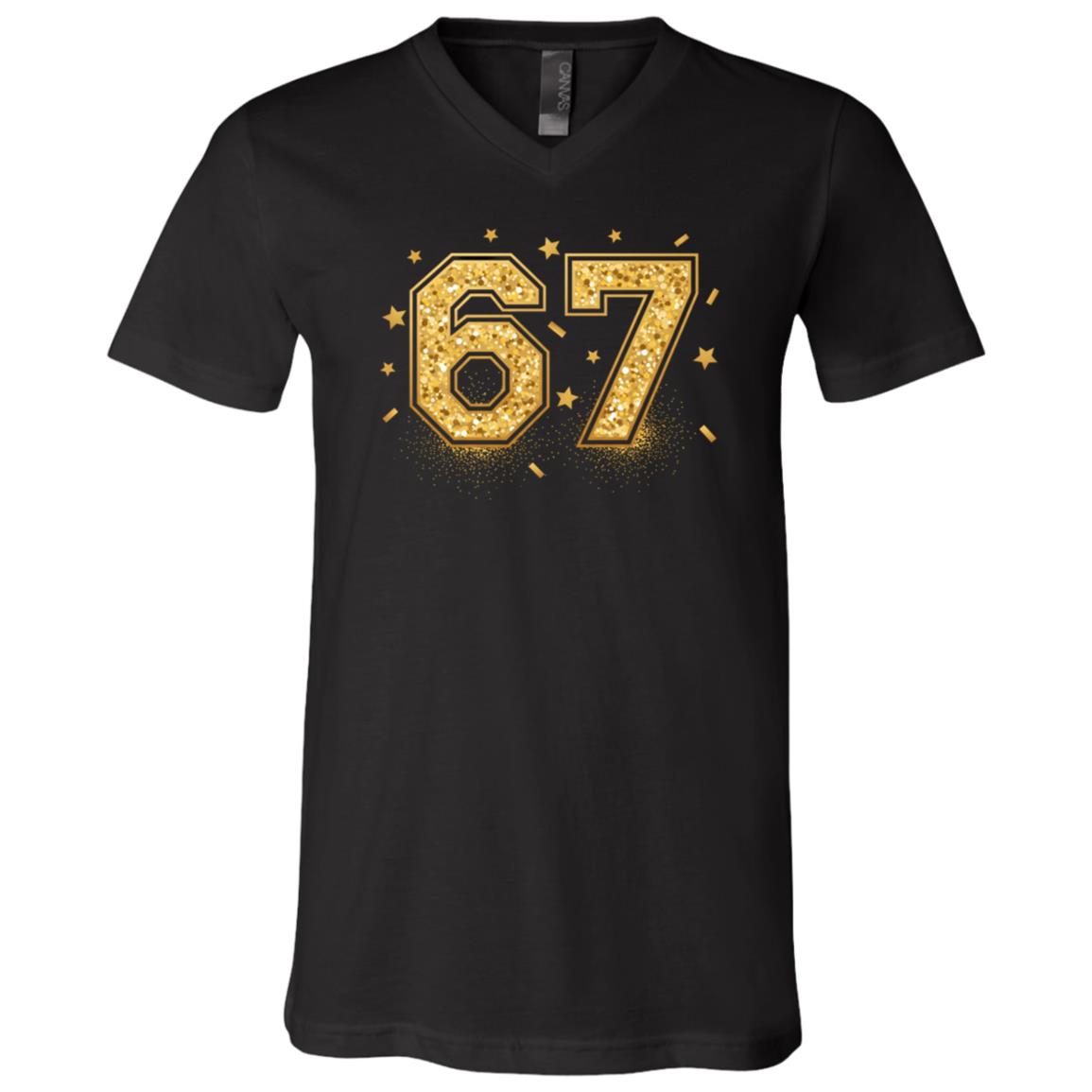 Funny Meme 67 Six Seven New Year T-Shirt For Men Women Kids - V-Neck Shirt, Black, V-Neck T-Shirt