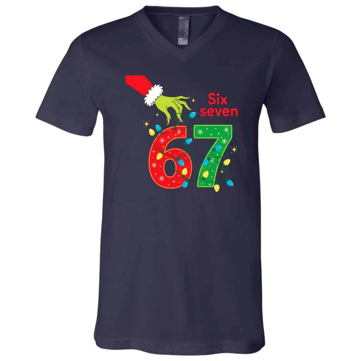 67 Christmas 6 7 Meme Pajamas Holiday Gen Alpha Slang T-Shirt, Navy, V-Neck T-Shirt 67 Christmas 6 7 Meme Pajamas Holiday Gen Alpha Slang T-Shirt, Navy, V-Neck T-Shirt