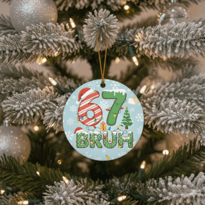 Alternative view of 67 Bruh Christmas Circle Ornament - Six Seven 6 7 Christmas Tree Ornament