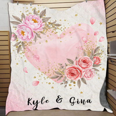 Personalized Watercolor Pink Heart Blanket Velveteen Plush Throw Floral Valentine Gift