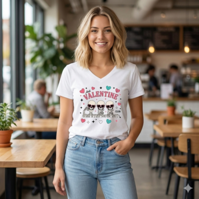 Alternative view of Anti Valentine Club Funny Skeleton For Valentines Day Cute T-Shirt - V-Neck Shirt