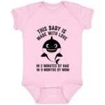 This Baby Made With Love In 2 Minutes Funny Shark Baby Onesie - Baby Bodysuit, Pink, Infant Baby Bodysuit This Baby Made With Love In 2 Minutes Funny Shark Baby Onesie - Baby Bodysuit, Pink, Infant Baby Bodysuit