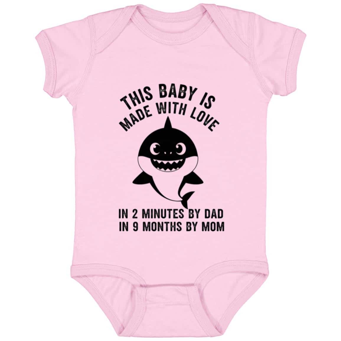 This Baby Made With Love In 2 Minutes Funny Shark Baby Onesie - Baby Bodysuit, Pink, Infant Baby Bodysuit This Baby Made With Love In 2 Minutes Funny Shark Baby Onesie - Baby Bodysuit, Pink, Infant Baby Bodysuit