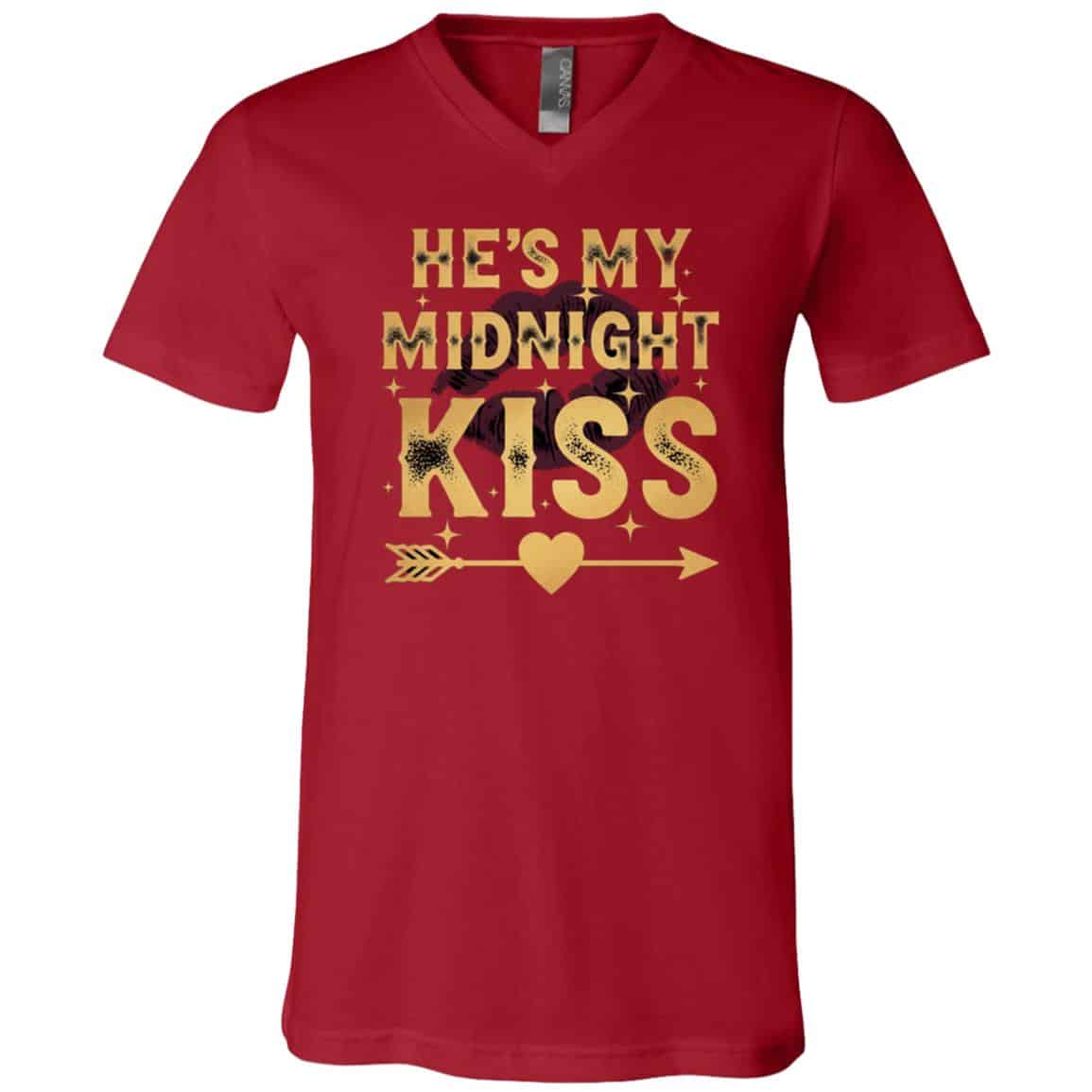 He's My Midnight Kiss Happy New Year Matching Couples T-Shirt - V-Neck, Canvas Red, V-Neck T-Shirt He's My Midnight Kiss Happy New Year Matching Couples T-Shirt - V-Neck, Canvas Red, V-Neck T-Shirt