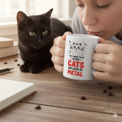 Alternative view of All I Want To Do Is Pet Cats And Listen To Metal Coffee Mug - Beer Stein - Color Mug