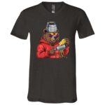 Bear with Cheese Grater Hat and Sunglasses Sunse Funny T-Shirt, Dark Grey Heather, V-Neck T-Shirt