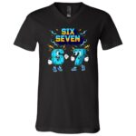 67 Six Seven 6-7 Funny Italian Brainrot Kids Gaming Meme T-Shirt - V-Neck Shirt, Black, V-Neck T-Shirt