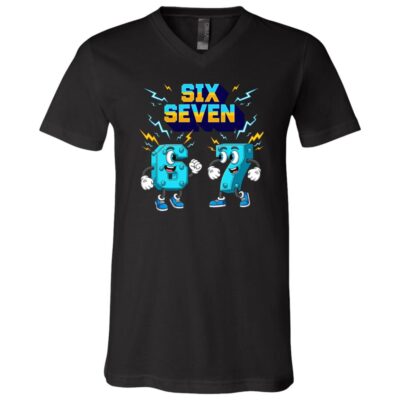 67 Six Seven 6-7 Funny Italian Brainrot Kids Gaming Meme T-Shirt - V-Neck Shirt, Black, V-Neck T-Shirt