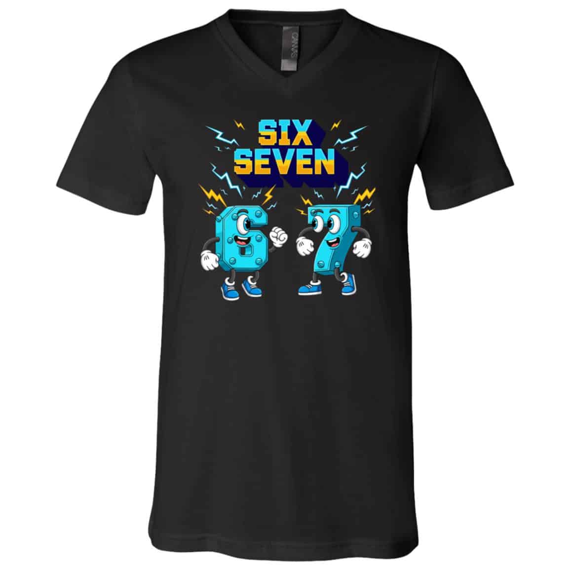 67 Six Seven 6-7 Funny Italian Brainrot Kids Gaming Meme T-Shirt - V-Neck Shirt, Black, V-Neck T-Shirt