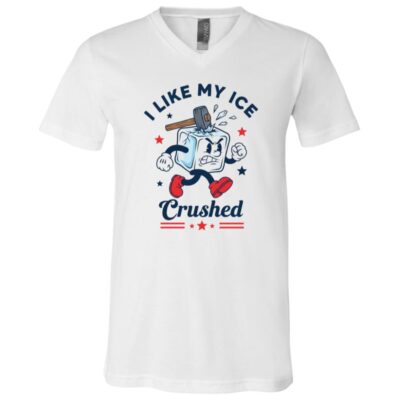 I Like My Ice Crushed Vintage Ice Humor T-Shirt for Women Men Kids, White, V-Neck T-Shirt