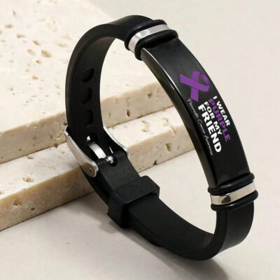 I Wear Purple For My Friend Pancreatic Cancer Awareness Black Bracelet