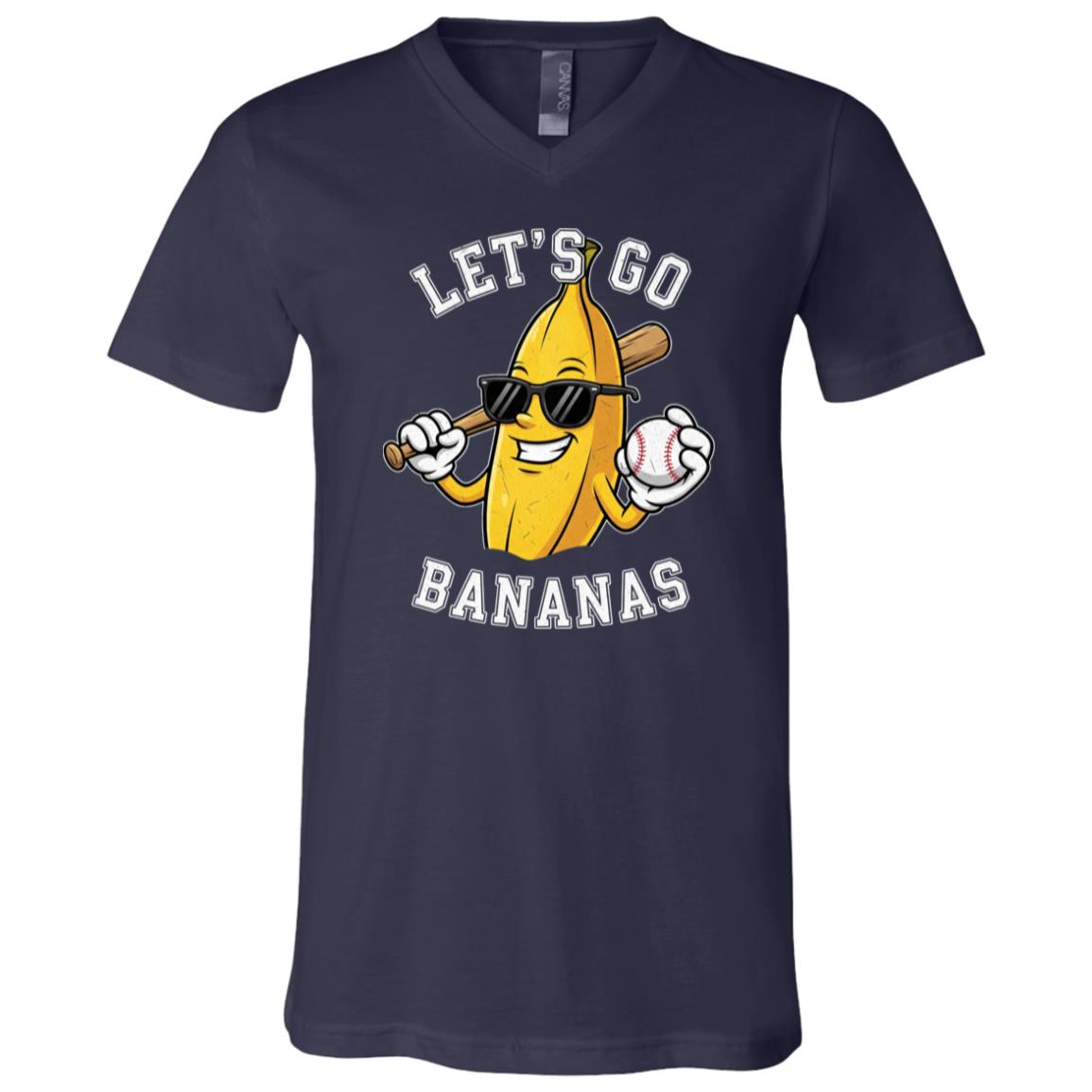 Lets Go Banana Retro Boys Kids Men Youth T-Shirt - V-Neck Shirt, Navy, V-Neck T-Shirt