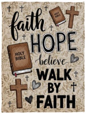 Faith Hope Believe Jesus Walk By Faith Fleece Blanket - Sherpa Blanket, White, Cozy Plush Fleece Blanket - 30x40