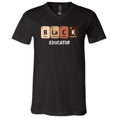Black Educator Periodic Table of Elements T-Shirt - Black History Education is Freedom, Black, V-Neck T-Shirt