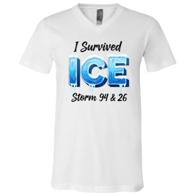 I Survived Ice Storm 94 & 26 T-Shirt - V-Neck Shirt, White, V-Neck T-Shirt