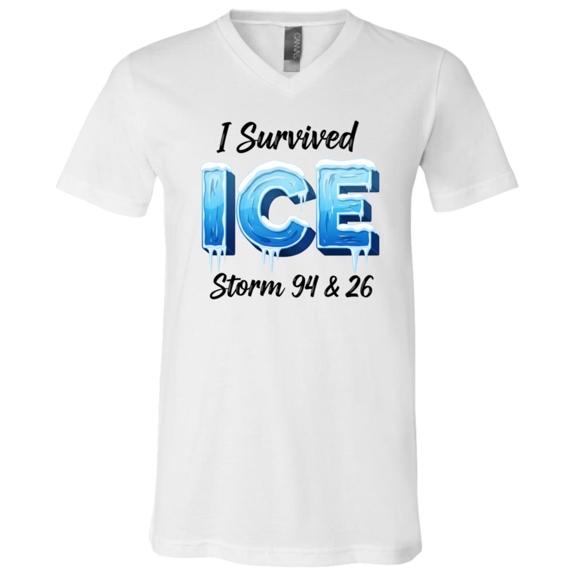 I Survived Ice Storm 94 & 26 T-Shirt - V-Neck Shirt, White, V-Neck T-Shirt