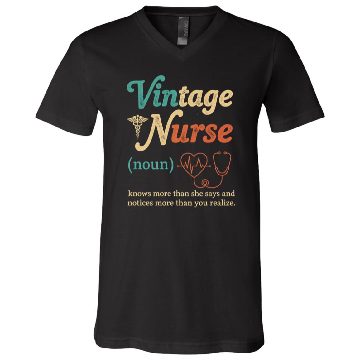 Vintage Nurse Definition Know More Than She Says T-Shirt - V-Neck Shirt, Black, V-Neck T-Shirt