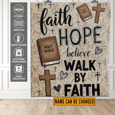 Alternative view of Faith Hope Believe Jesus Walk By Faith Fleece Blanket - Sherpa Blanket