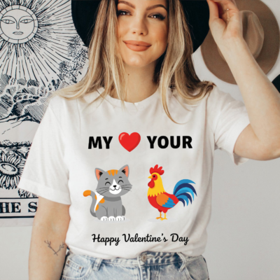 Alternative view of My Your Love Valentine Chicken Cat Funny T-Shirt - V-Neck Shirt
