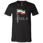 Free Iran Iran Flag Map Lion Sun Sword Revolution T-Shirt - V-Neck Shirt, Black, V-Neck T-Shirt