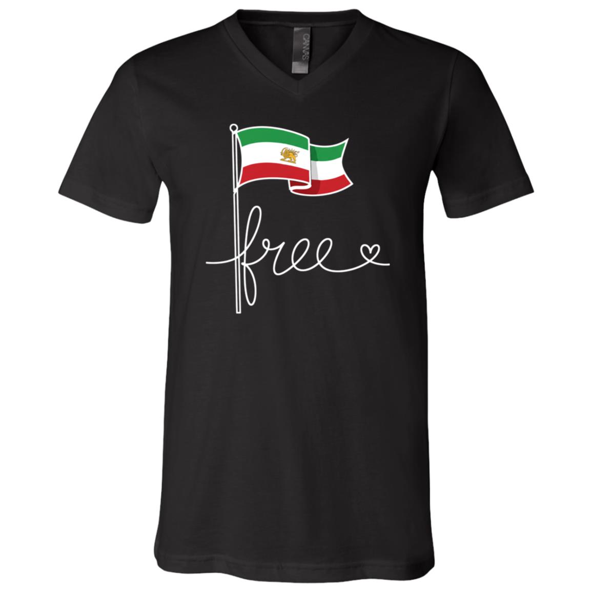 Free Iran Iran Flag Map Lion Sun Sword Revolution T-Shirt - V-Neck Shirt, Black, V-Neck T-Shirt