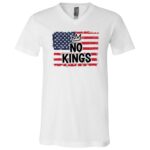 No Kings in America T-Shirt Patriotic US Flag Graphic - V-Neck Shirt, White, V-Neck T-Shirt