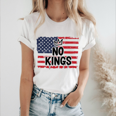 Alternative view of No Kings in America T-Shirt Patriotic US Flag Graphic - V-Neck Shirt